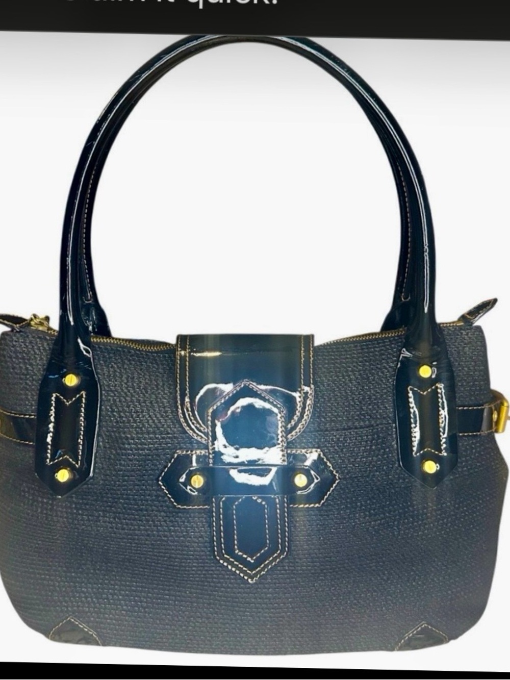 Eric Javits Black Woven Shoulder Bag with Gloss Trim
